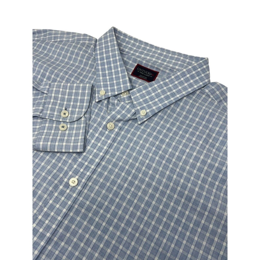 UNTUCKit Shirt Men’s XXXL Blue Cotton Check Dress Button Adult 3XL
